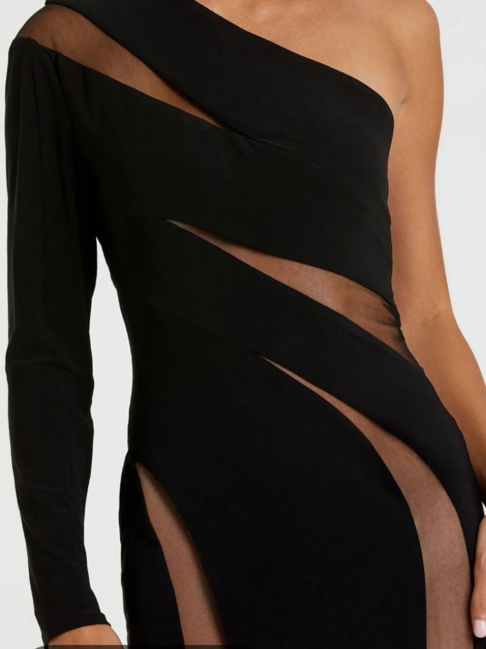 (Z) BNWT MAC DUGGAL Black One Shoulder Crepe Illusion Cutout Gown #11311